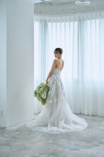 フラワーレース ベアトップ チュールドレス(W313)