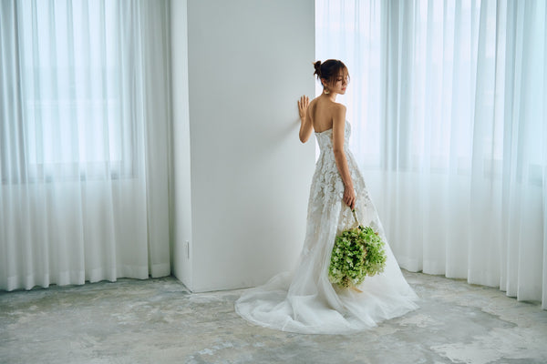 フラワーレース ベアトップ チュールドレス(W313)