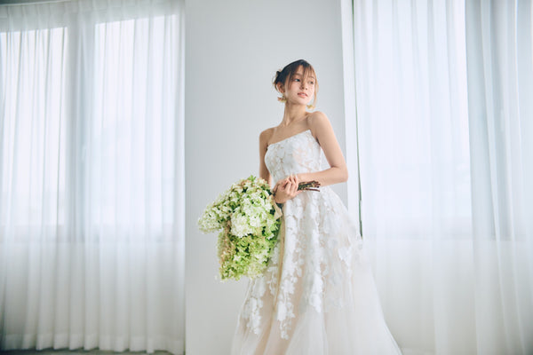 フラワーレース ベアトップ チュールドレス(W313)