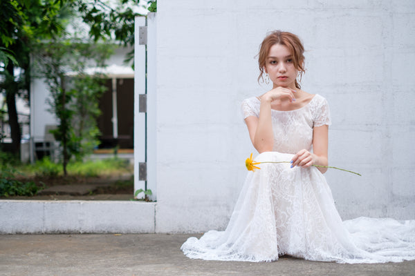 総レース ボートネック 半袖 スレンダードレス(W222)