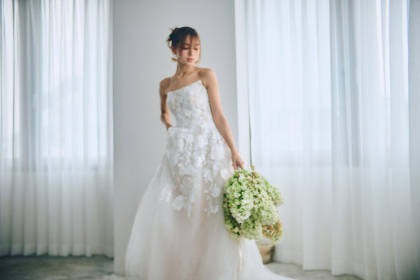 フラワーレース ベアトップ チュールドレス(W313)