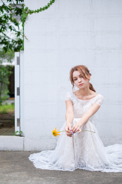 総レース ボートネック 半袖 スレンダードレス(W222)