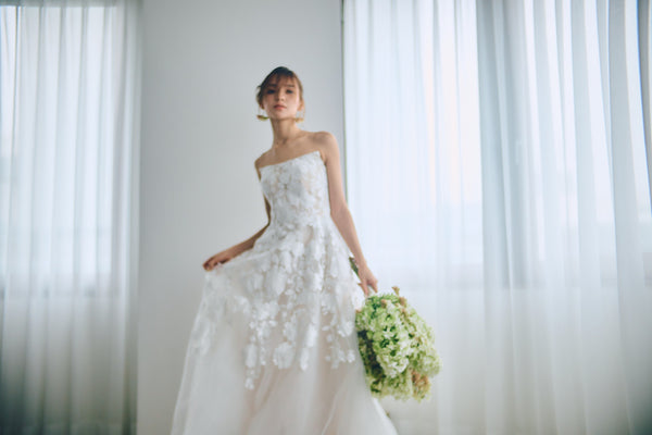 フラワーレース ベアトップ チュールドレス(W313)