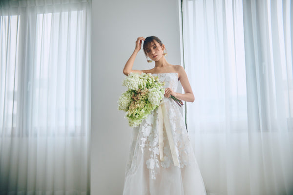 フラワーレース ベアトップ チュールドレス(W313)