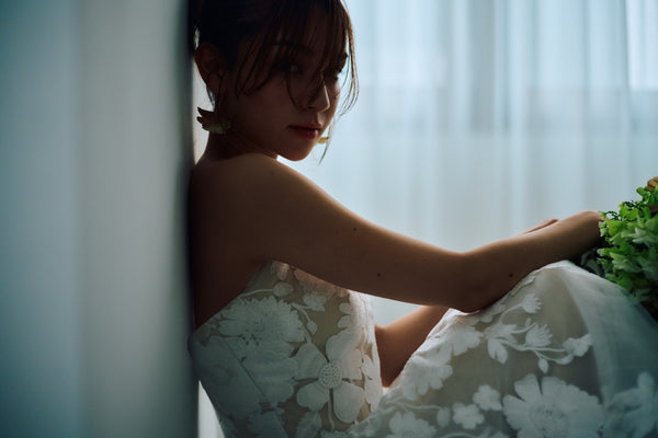 フラワーレース ベアトップ チュールドレス(W313)