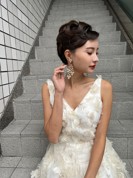 フラワーレース Vネック ノースリーブドレス(W262BE)