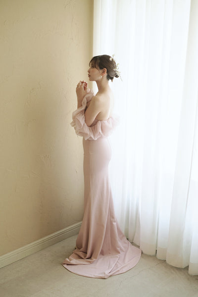 チュールショルダー ソフトマーメイドドレス ダスティピンク(W341DP)