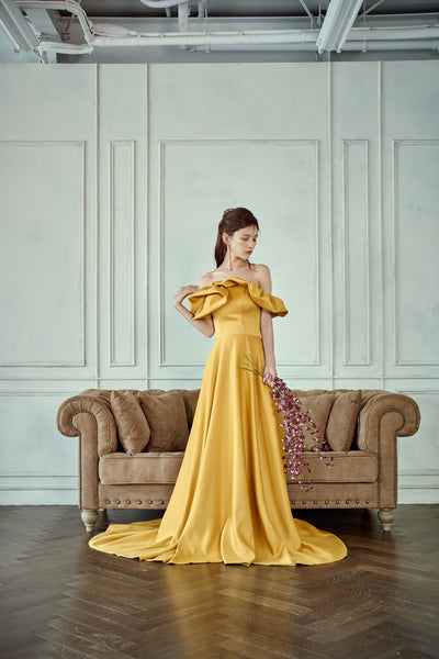 オフショルダー Aラインドレス マスタード(W274MU)