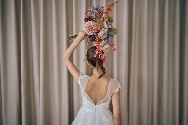 フレンチスリーブ 刺繍 Aラインドレス(W315)