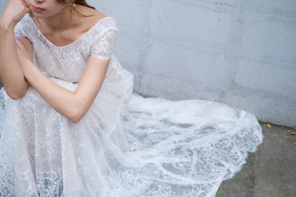 総レース ボートネック 半袖 スレンダードレス(W222)