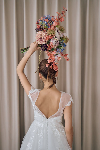 フレンチスリーブ 刺繍 Aラインドレス(W315)