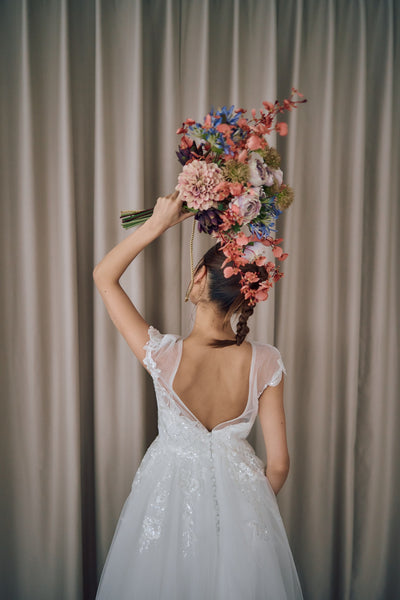 フレンチスリーブ 刺繍 Aラインドレス(W315)