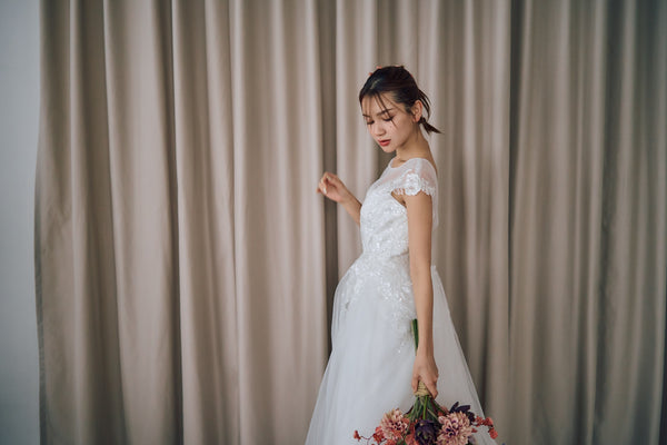 フレンチスリーブ 刺繍 Aラインドレス(W315)