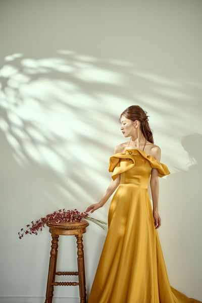 オフショルダー Aラインドレス マスタード(W274MU)