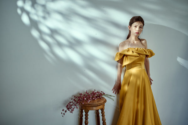 オフショルダー Aラインドレス マスタード(W274MU)