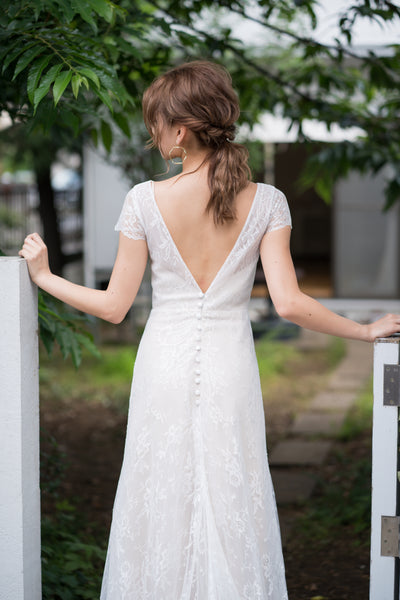 総レース ボートネック 半袖 スレンダードレス(W222)