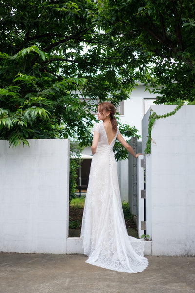 総レース ボートネック 半袖 スレンダードレス(W222)