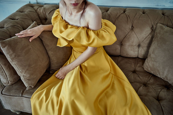 オフショルダー Aラインドレス マスタード(W274MU)