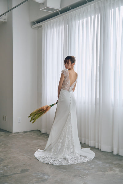 フレンチスリーブ 刺繍 ドッキングドレス(W324)