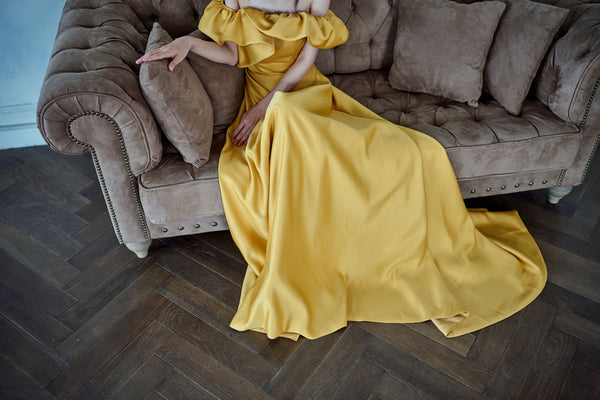 オフショルダー Aラインドレス マスタード(W274MU)