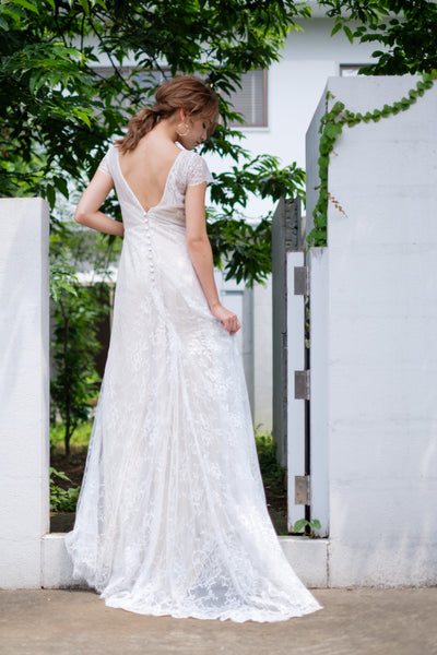 総レース ボートネック 半袖 スレンダードレス(W222)