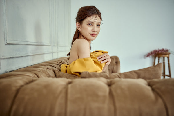 オフショルダー Aラインドレス マスタード(W274MU)