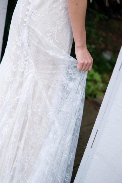 総レース ボートネック 半袖 スレンダードレス(W222)