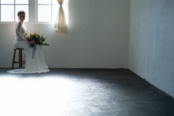 刺繍レース ロングスリーブ バックV ソフトマーメイドドレス(W249)