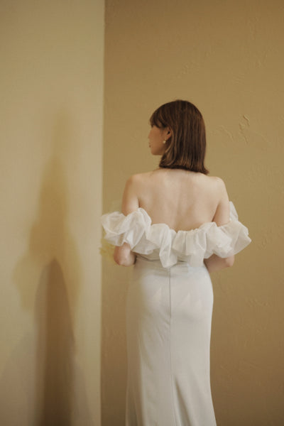 チュールショルダー ソフトマーメイドドレス ブルーグレー(W341BG)