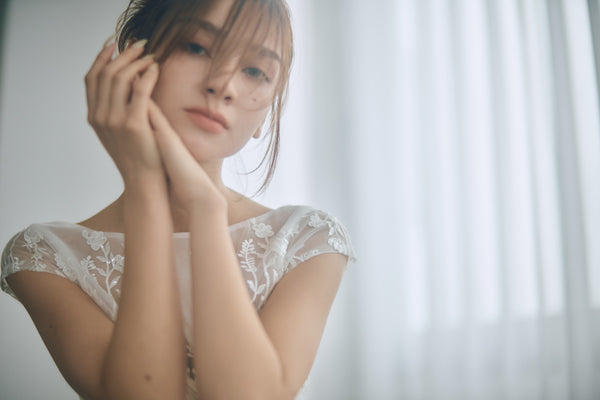 フレンチスリーブ 刺繍 ドッキングドレス(W324)