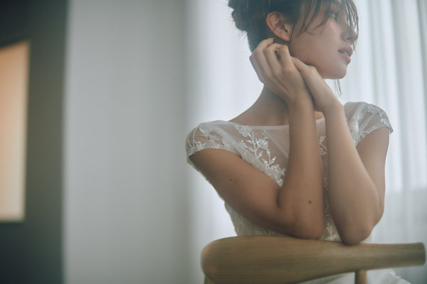 フレンチスリーブ 刺繍 ドッキングドレス(W324)