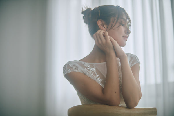 フレンチスリーブ 刺繍 ドッキングドレス(W324)