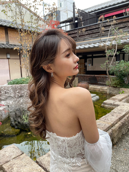 ボリューム袖 ベアトップ 総レースドレス(W251)