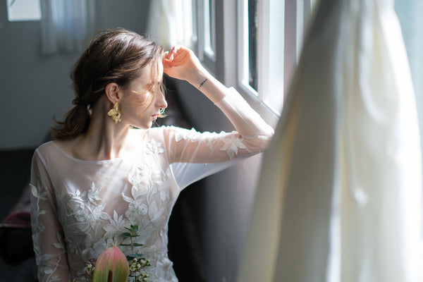 刺繍レース ロングスリーブ バックV ソフトマーメイドドレス(W249)