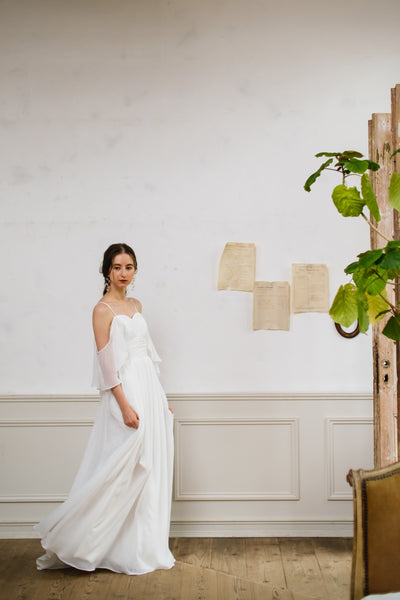 オフショルダー バックリボン シフォンドレス(W199)