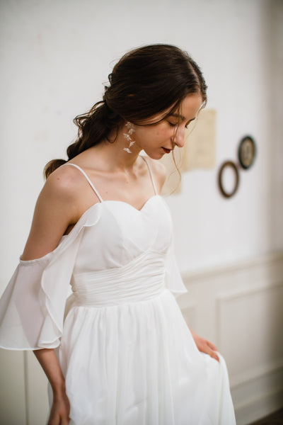 オフショルダー バックリボン シフォンドレス(W199)