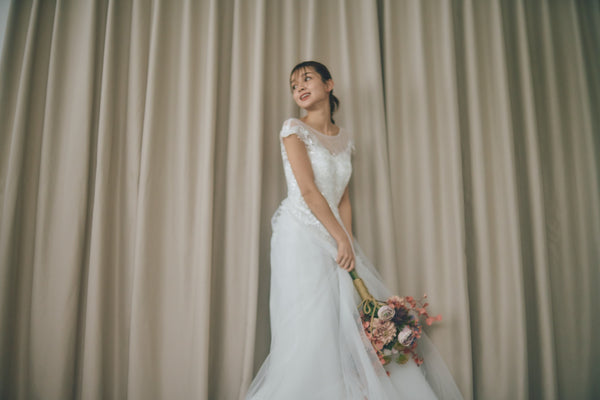 フレンチスリーブ 刺繍 Aラインドレス(W315)