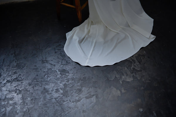 刺繍レース ロングスリーブ バックV ソフトマーメイドドレス(W249)