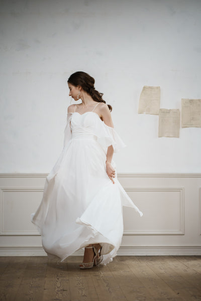 オフショルダー バックリボン シフォンドレス(W199)