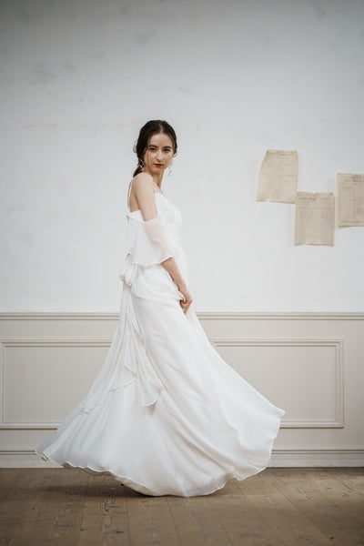 オフショルダー バックリボン シフォンドレス(W199)