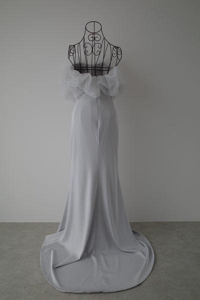 チュールショルダー ソフトマーメイドドレス ブルーグレー(W341BG)