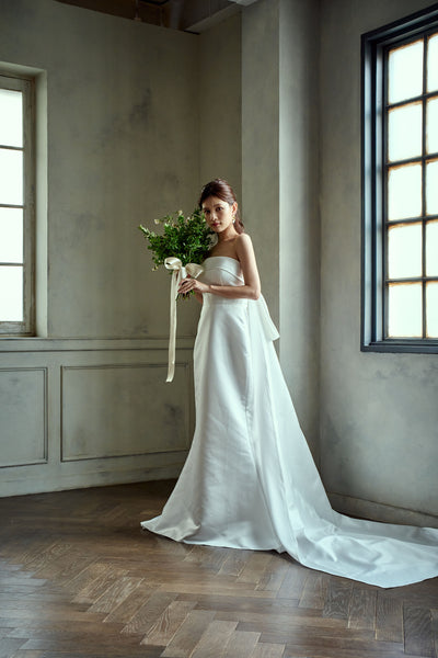 2way サテン ベアトップ バックトレーンドレス(W278)