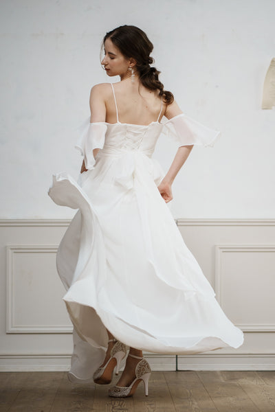 オフショルダー バックリボン シフォンドレス(W199)