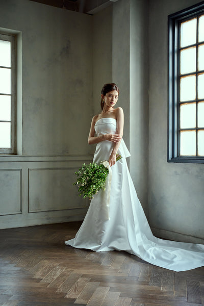 2way サテン ベアトップ バックトレーンドレス(W278)