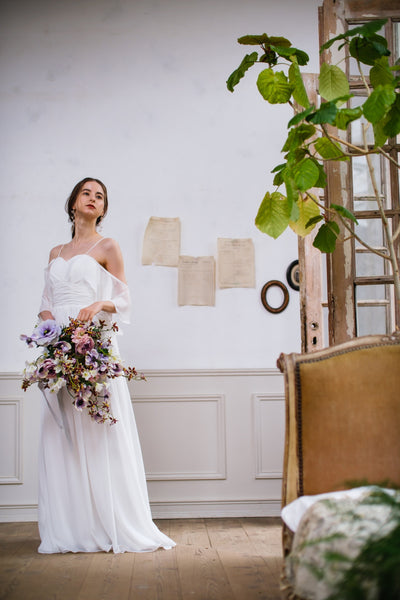 オフショルダー バックリボン シフォンドレス(W199)