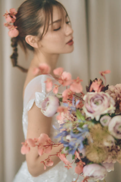 フレンチスリーブ 刺繍 Aラインドレス(W315)