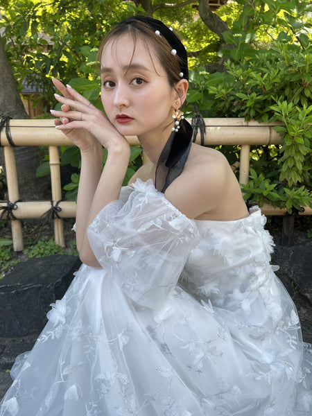 フラワーレース パフスリーブドレス(W272)