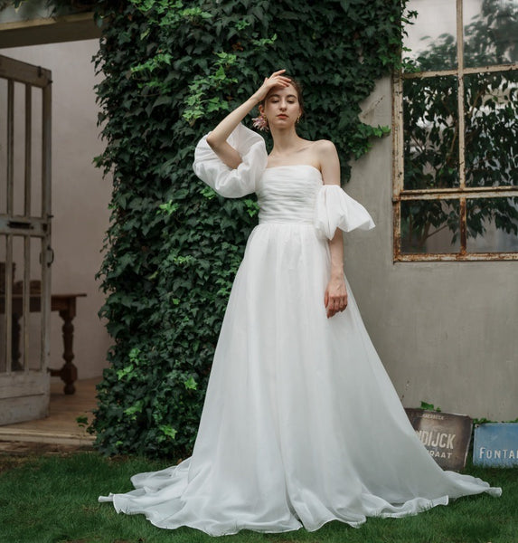 オーガンジーサテン パフスリーブドレス(W260)