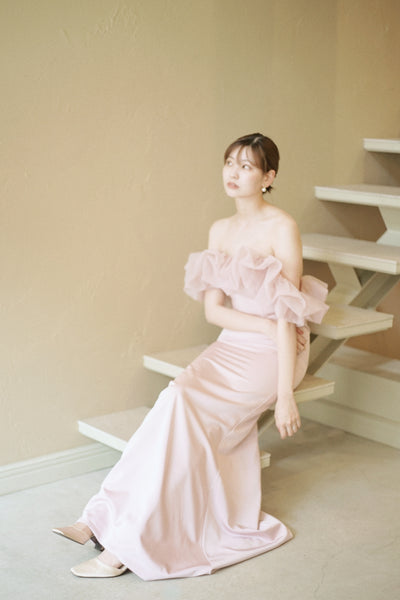 チュールショルダー ソフトマーメイドドレス ダスティピンク(W341DP)