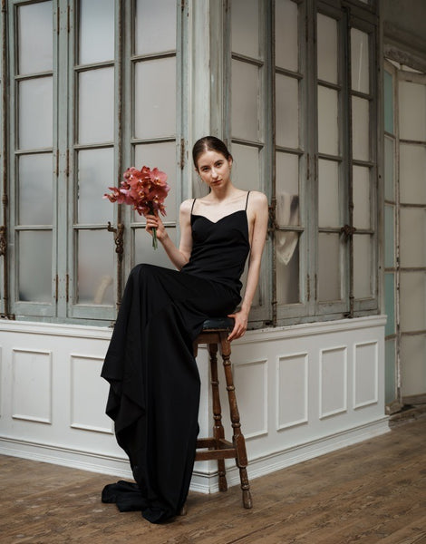 バッククロス キャミソールドレス ブラック(W261BK)